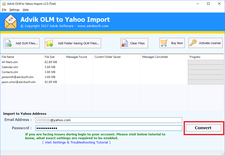 Import OLM to Yahoo