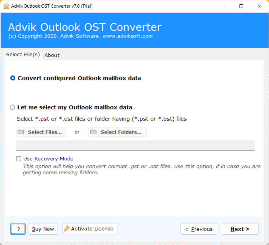 run advik ost to pst converter tool