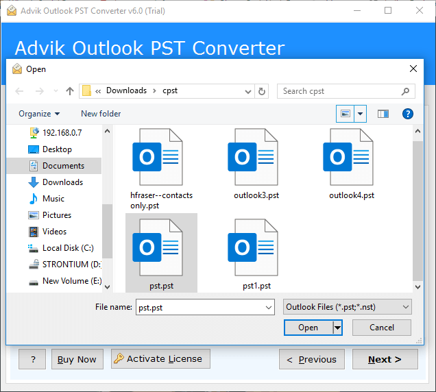 add the pst file