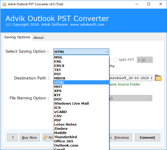 select html as a saving option