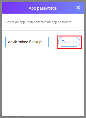 generate app password from yahoo mail