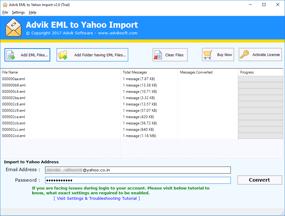 import eml files into yahoo