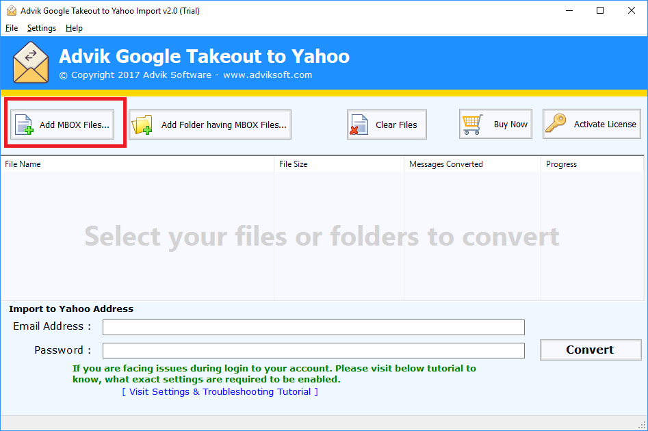 google takeout to yahoo import
