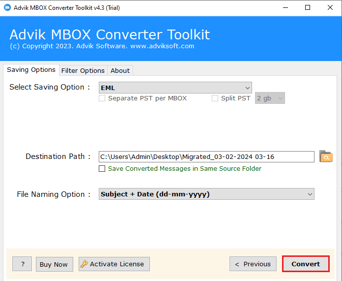 convert mbox to eml