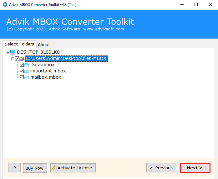 add mbox files or folders