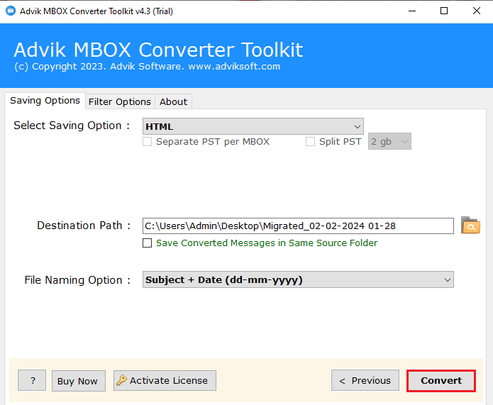convert mbox to html