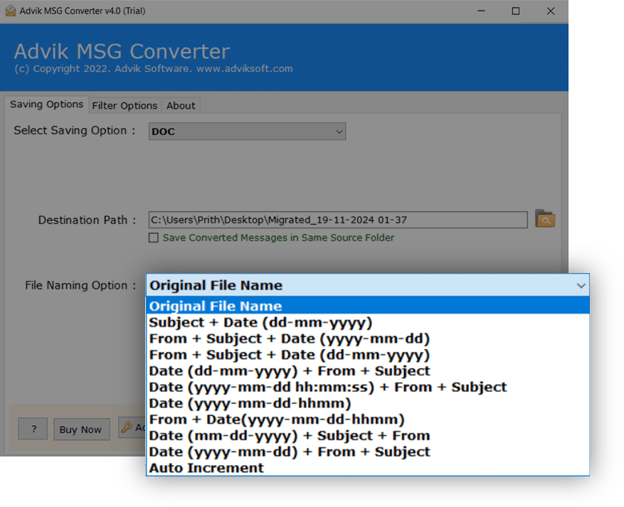 selective msg to doc conversion