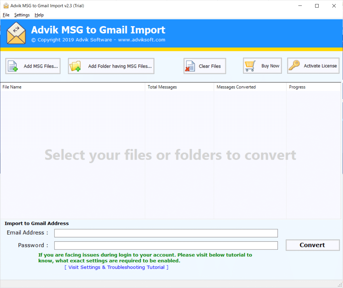 import msg to gmail