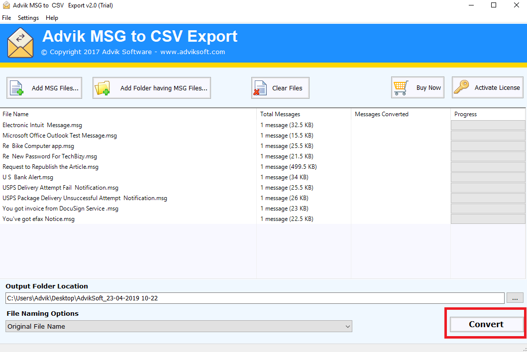 convert msg to csv