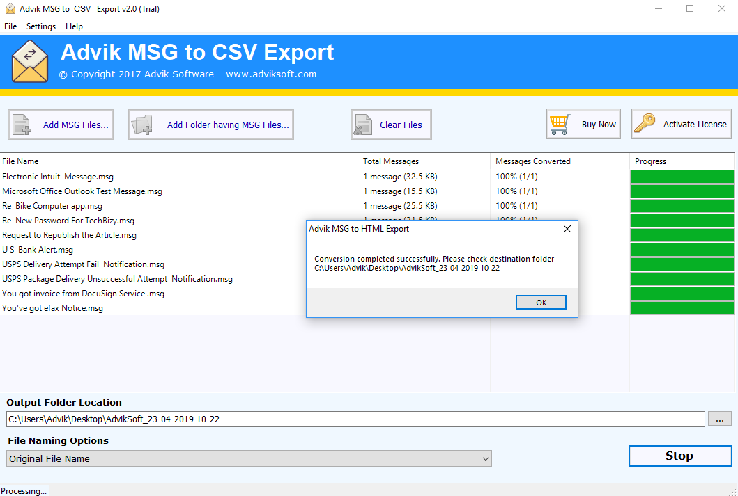 msg to csv converter