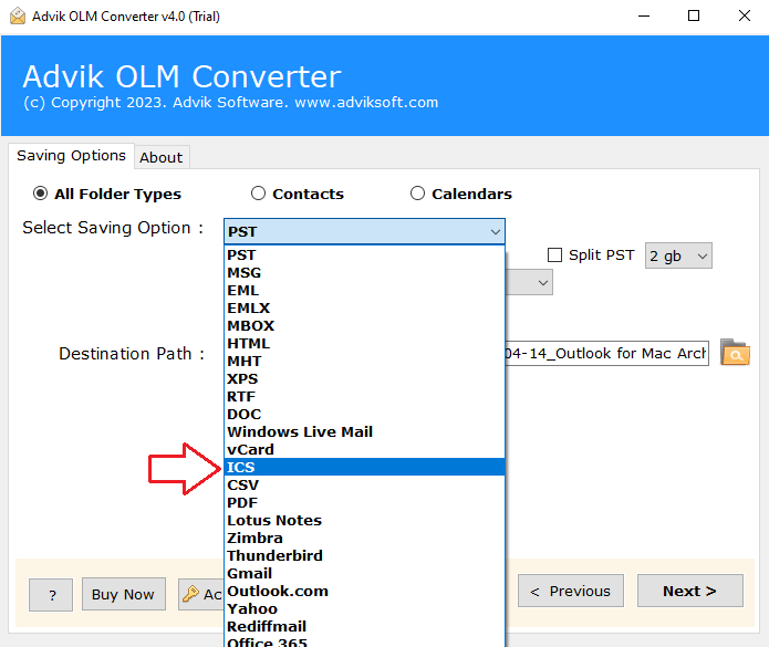 how to convert olm to ics