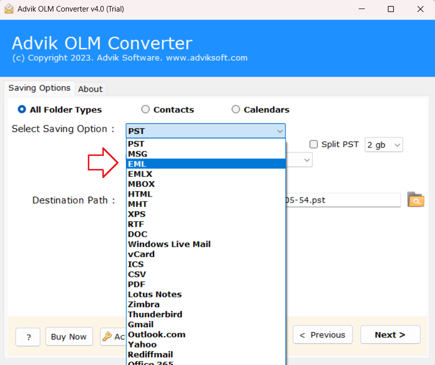 choose eml as saving option