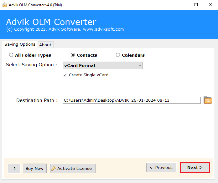 how to convert olm contacts to vCard file