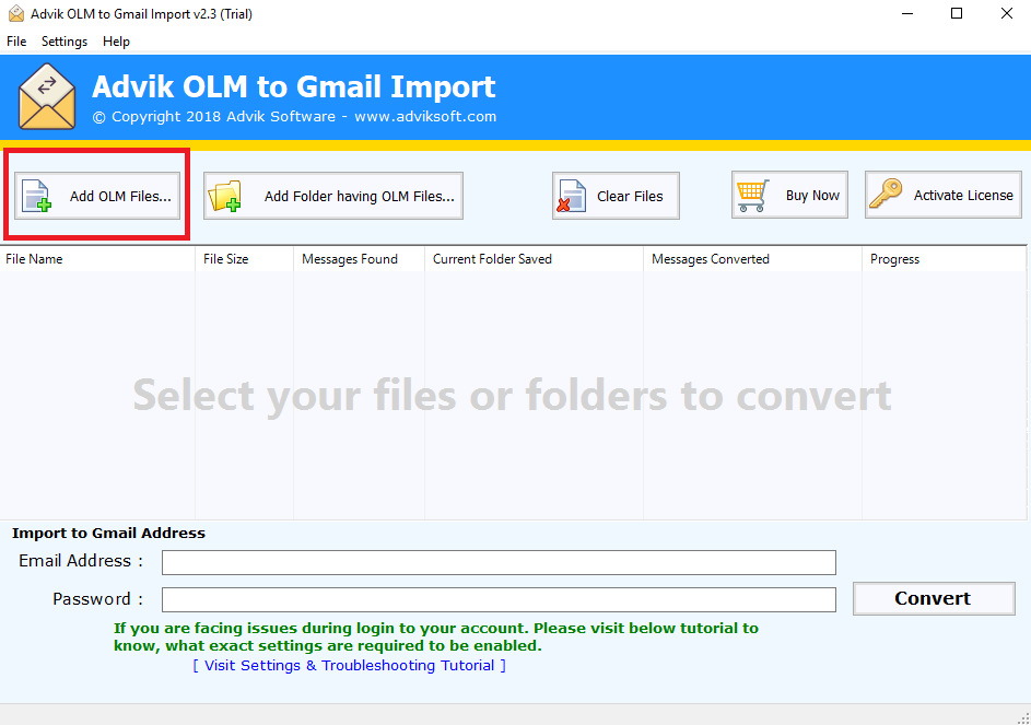 import OLM to gmail
