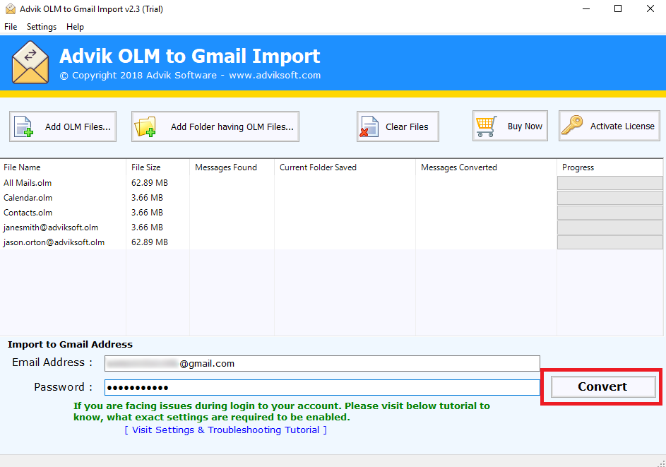 how to import OLM to gmail