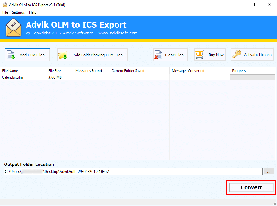 olm to ICS converter