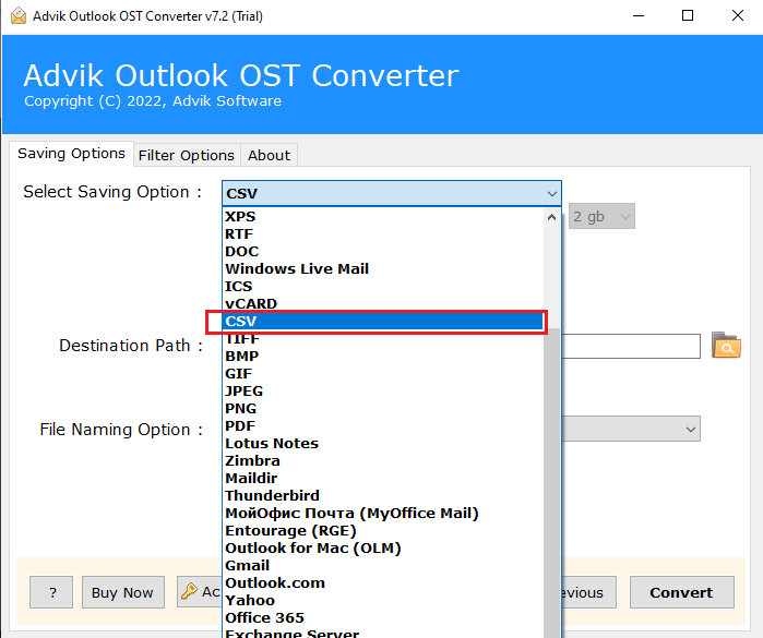 select csv as a saving option