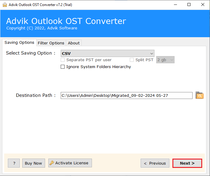convert ost to csv file