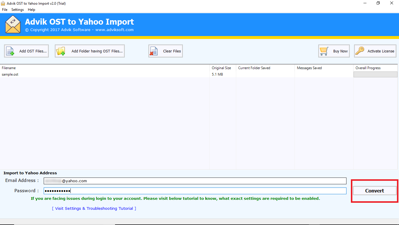 import ost to yahoo