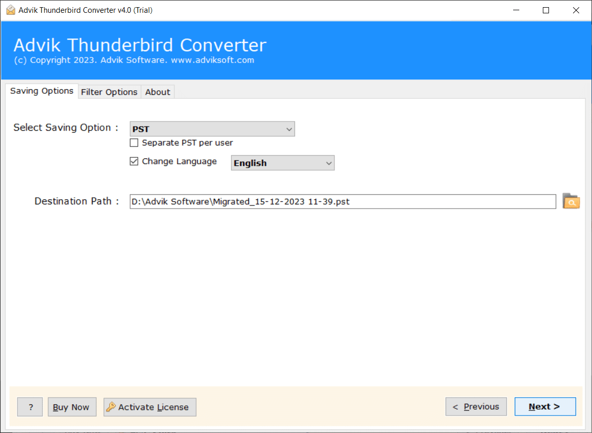 click on convert button to start thunderbird conversion