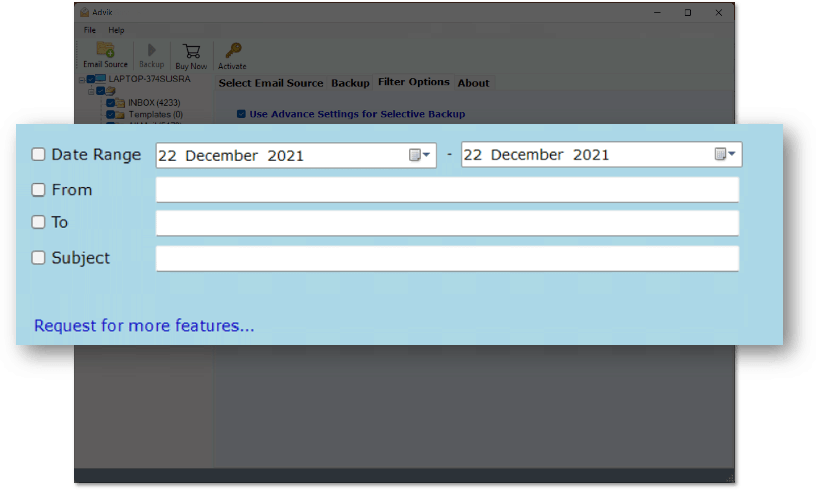 selective yahoo email backup