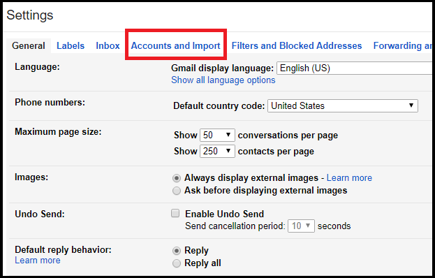 Click on the Accounts & Import Tab