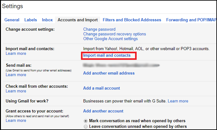 Click Import mail and contacts