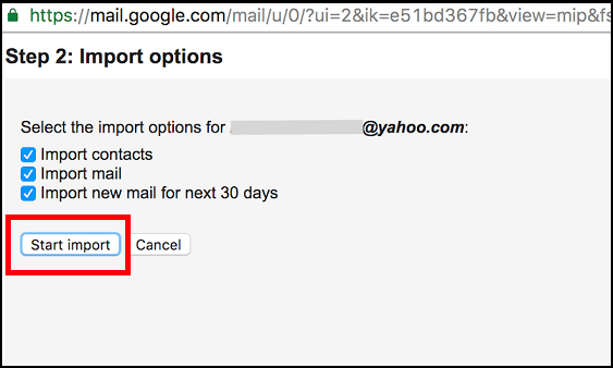 Click Start to import Yahoo Mail to Gmail