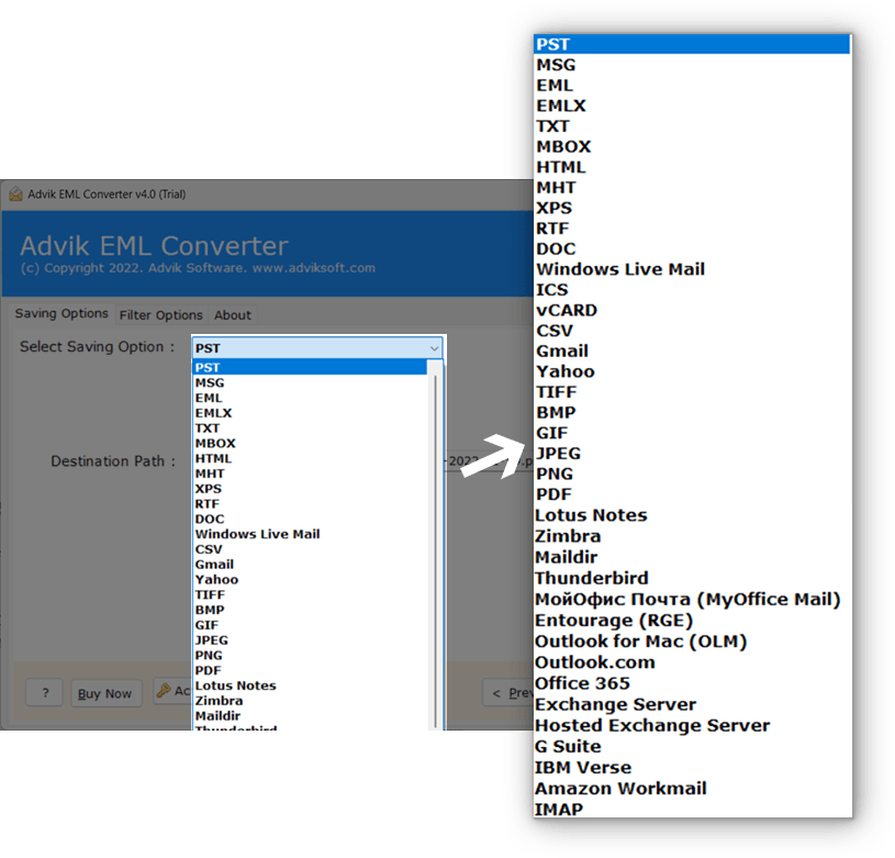 convertire file eml in pst