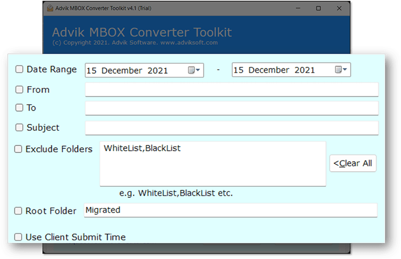 convert mbox to msg with email filters