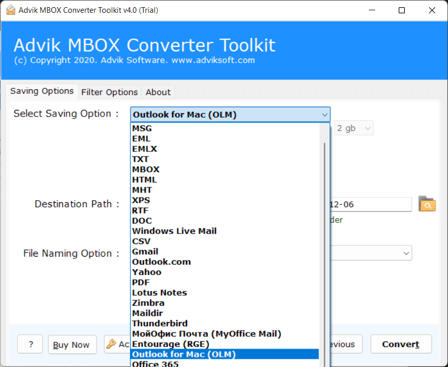 convert mbox to olm