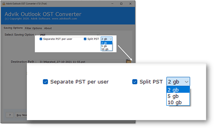 convert large OST file into PST files