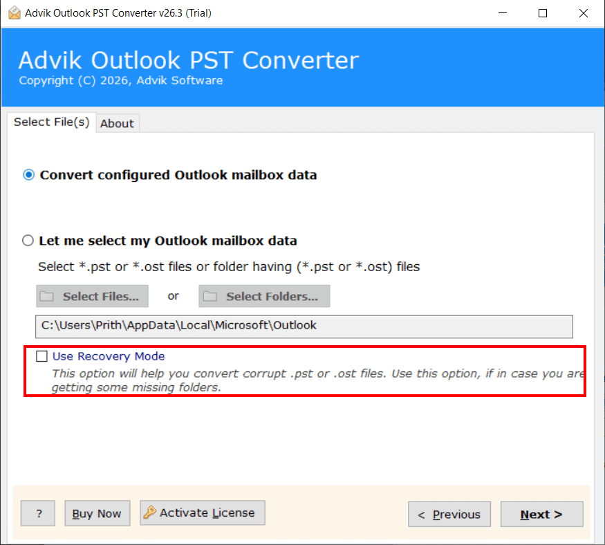 PST repair tool screenshot
