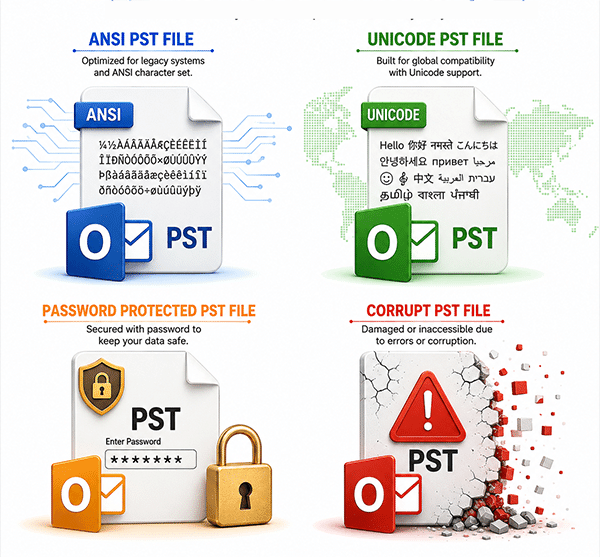 Merge Various Types of PST Files
