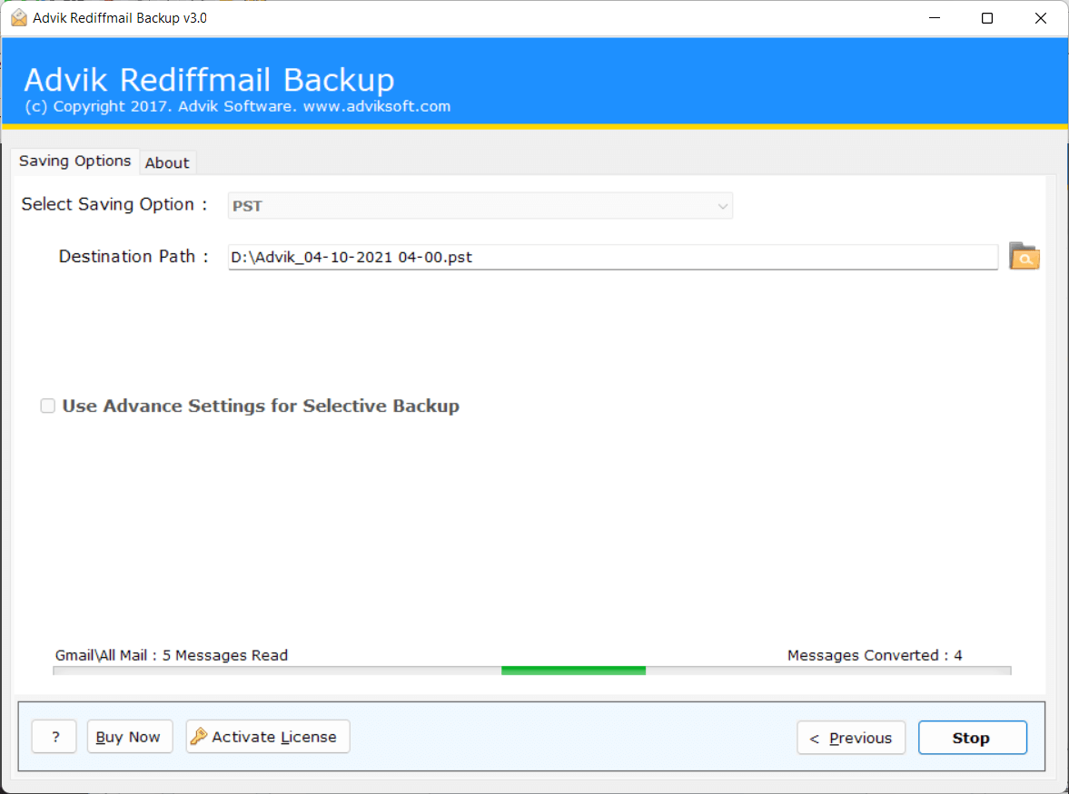 Rediffmail backup software