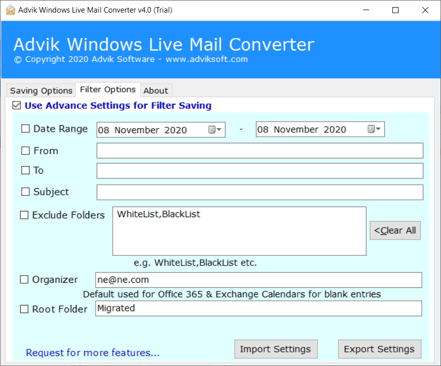 Screenshot der Email Sicherung Software 3