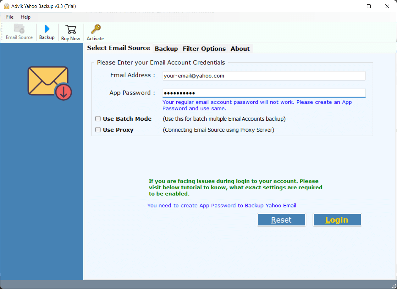 run advik yahoo mail backup tool