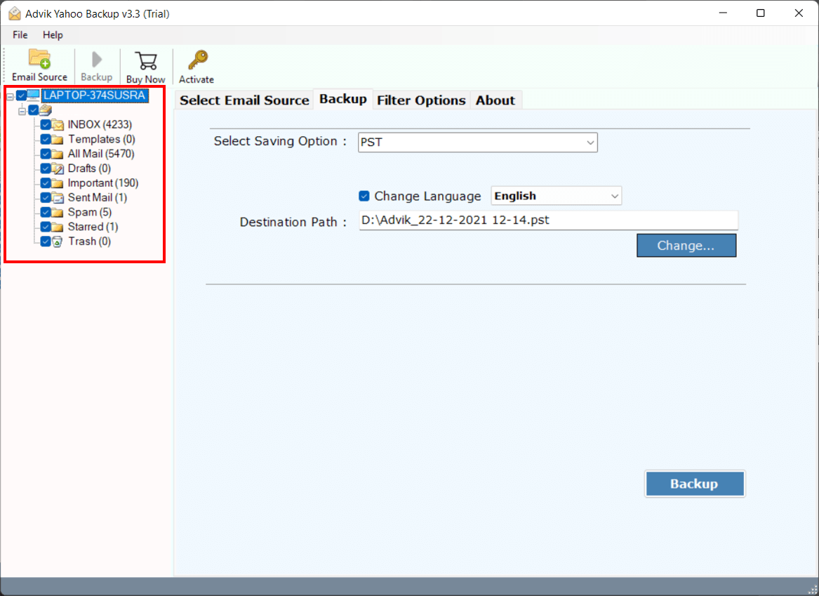 choose yahoo mailbox folders
