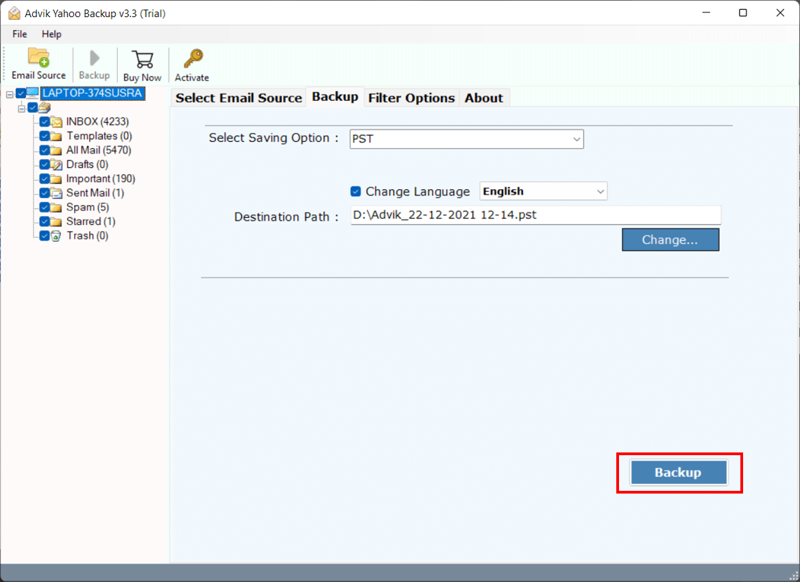 backup yahoo emails to pc