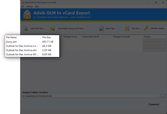  convert olm to vcf