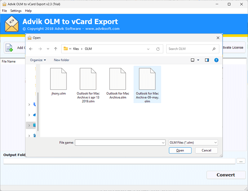 convert olm to vcf