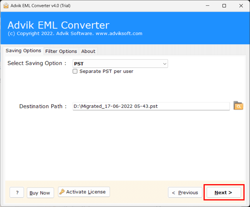 convert eml to pst file