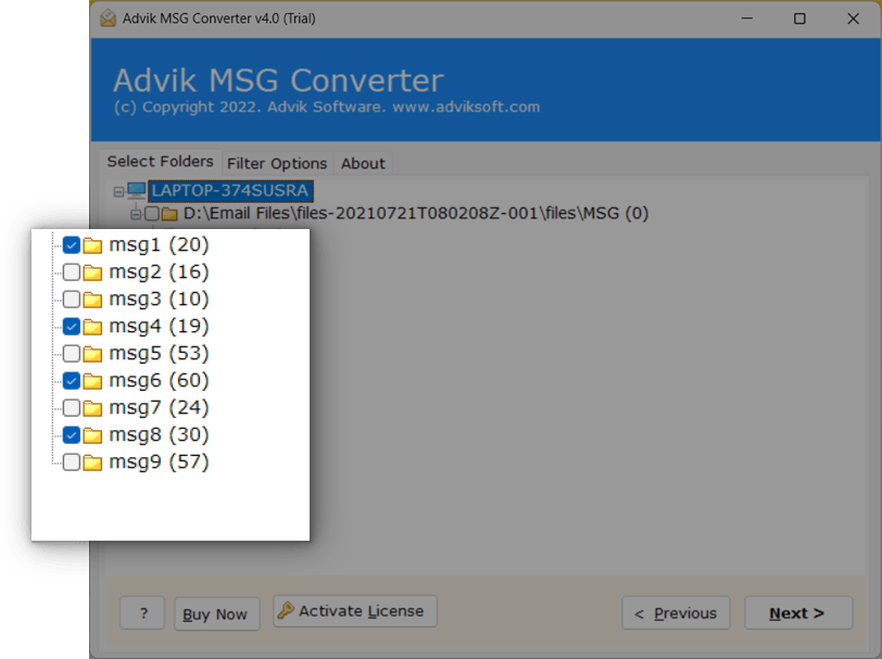 selective msg to eml conversion